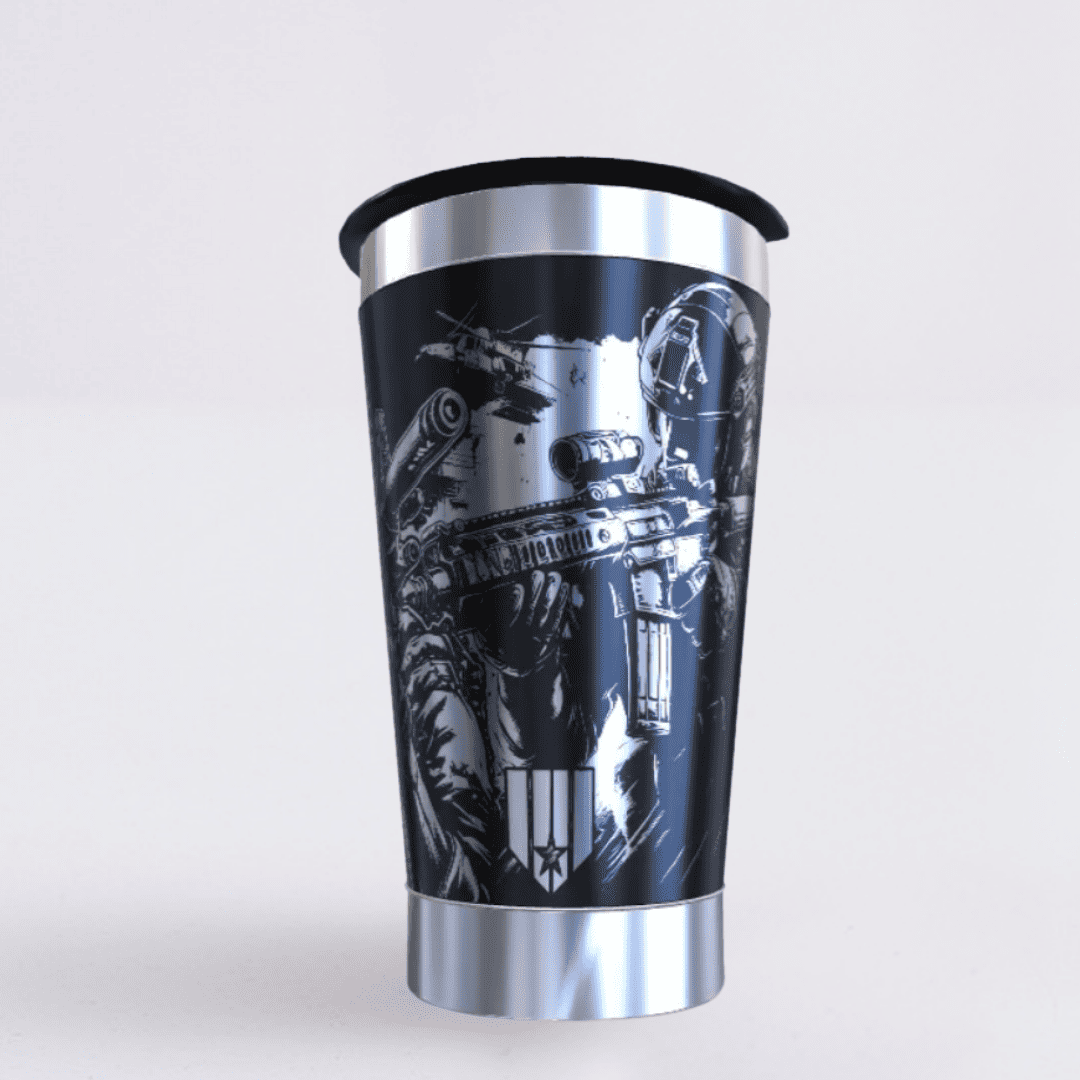 Call Of Duty – Copo Térmico Preto Personalizado 360° a Laser + Brinde