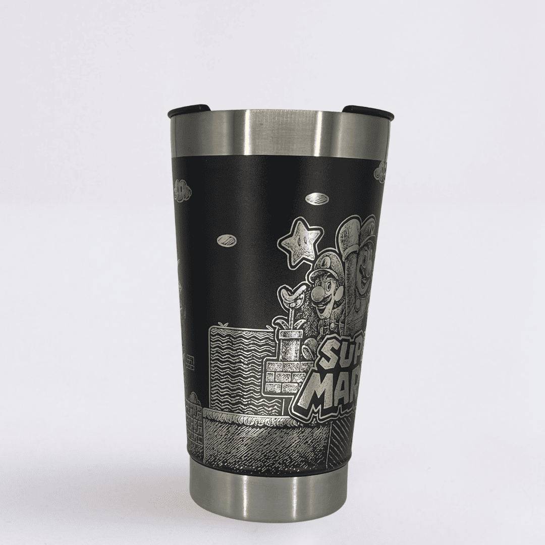 Super Mario – Copo Térmico Preto Personalizado 360° a Laser + Brinde