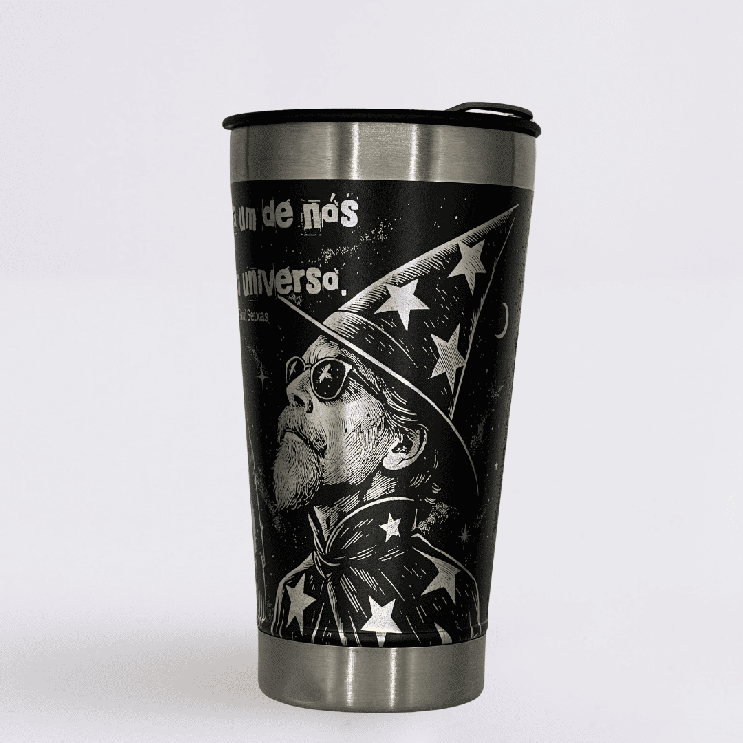 Raul Seixas – Copo Térmico Preto Personalizado 360° a Laser + Brinde