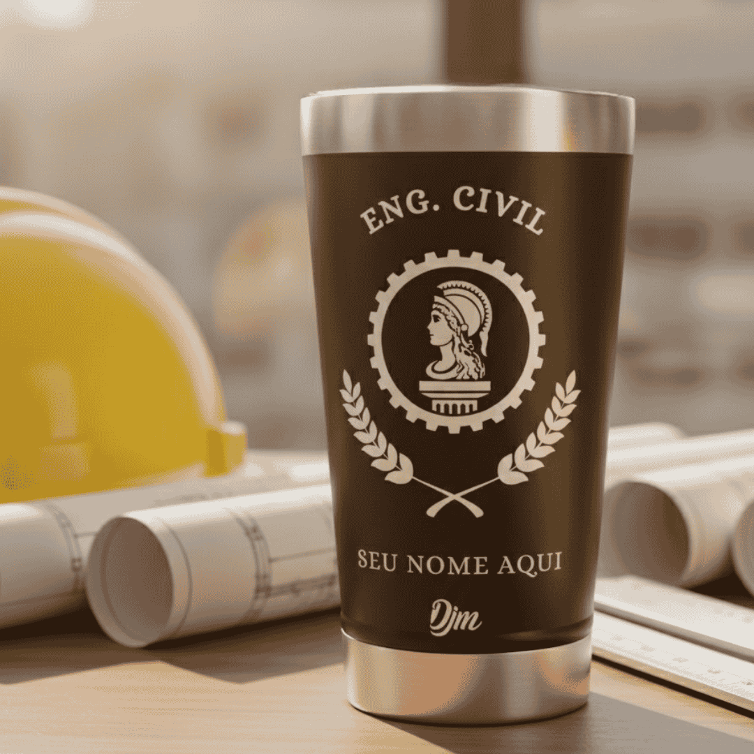 Engenharia Civil – Copo Térmico Preto Personalizado | Seu Nome + Brinde