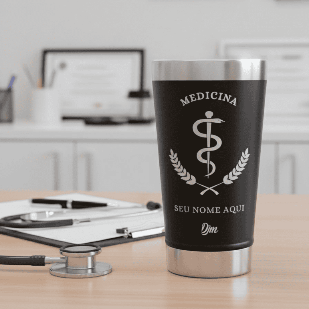 Medicina – Copo Térmico Preto Personalizado | Seu Nome + Brinde