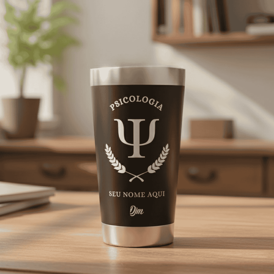 Psicologia – Copo Térmico Preto Personalizado | Seu Nome + Brinde