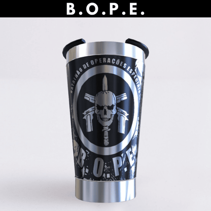 B.O.P.E.  – Copo Térmico Preto Personalizado 360° a Laser + Brinde