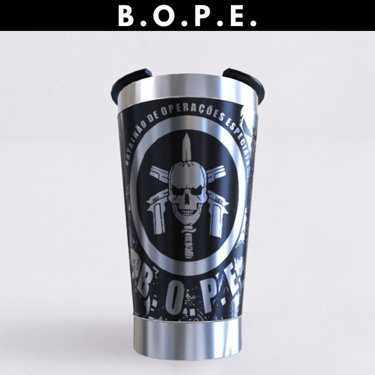 B.O.P.E.  – Copo Térmico Preto Personalizado 360° a Laser + Brinde