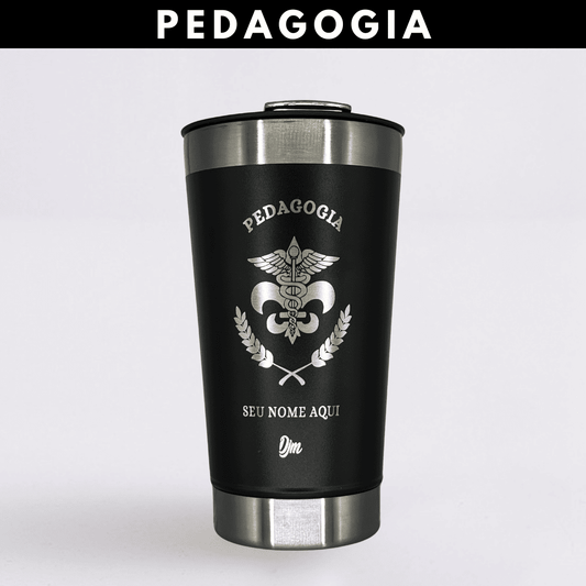 Pedagogia – Copo Térmico Preto Personalizado | Seu Nome + Brinde