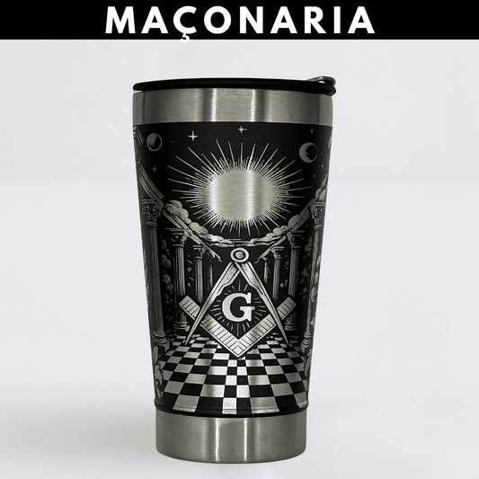 Maçom – Copo Térmico Preto Personalizado 360° a Laser + Brinde