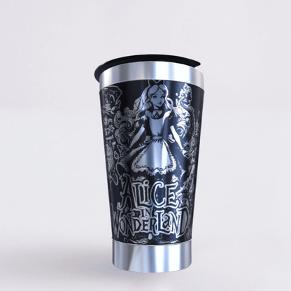 Alice País Das Maravilhas – Copo Térmico Preto Personalizado 360° a Laser + Brinde