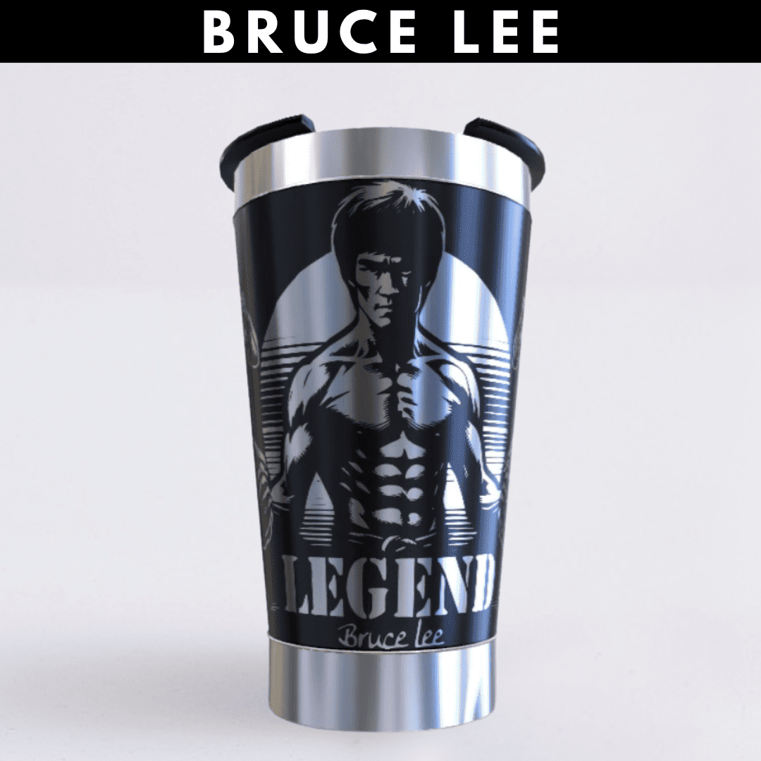 Bruce Lee – Copo Térmico Preto Personalizado 360° a Laser + Brinde