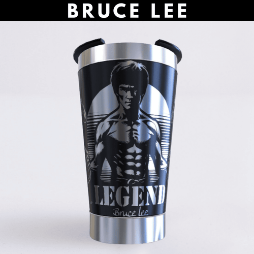 Bruce Lee – Copo Térmico Preto Personalizado 360° a Laser + Brinde