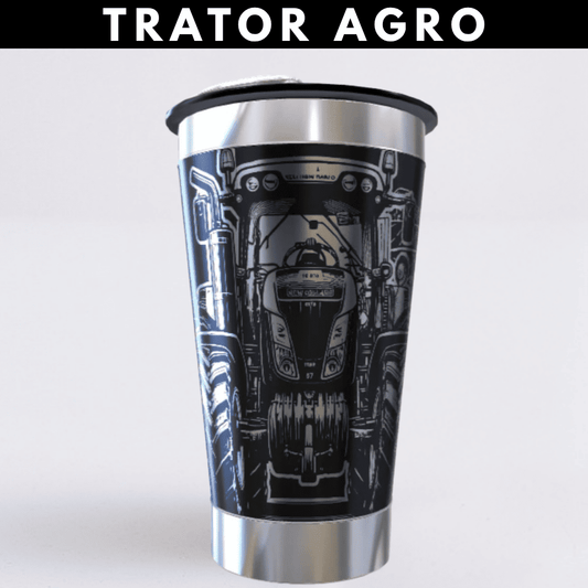 Trator Agro – Copo Térmico Preto Personalizado 360° a Laser + Brinde