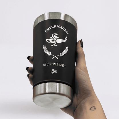 Enfermagem – Copo Térmico Preto Personalizado | Seu Nome + Brinde
