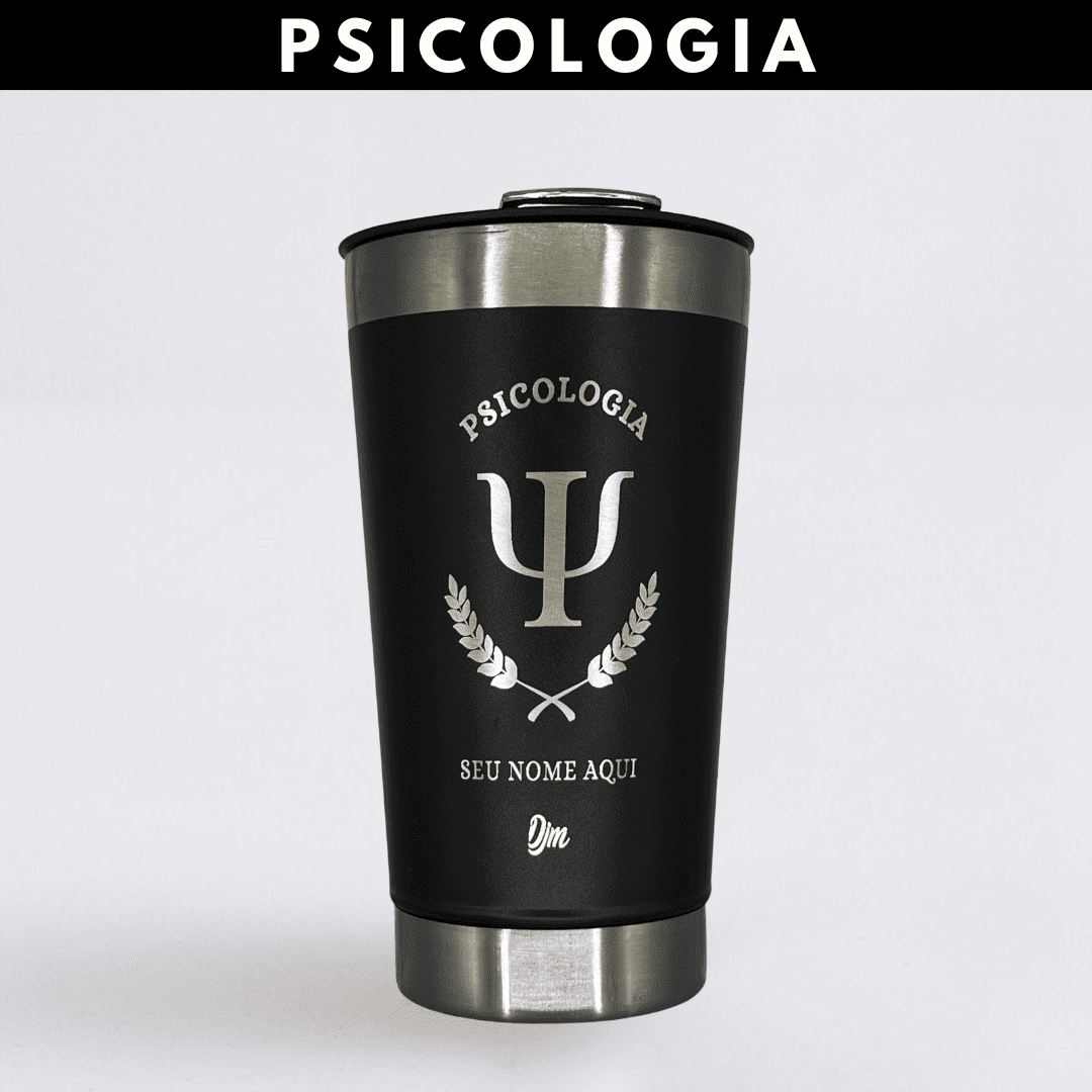 Psicologia – Copo Térmico Preto Personalizado | Seu Nome + Brinde
