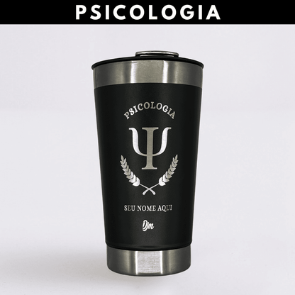 Psicologia – Copo Térmico Preto Personalizado | Seu Nome + Brinde