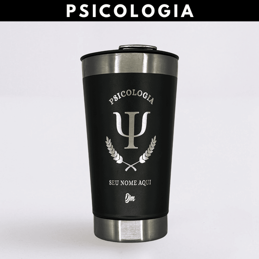 Psicologia – Copo Térmico Preto Personalizado | Seu Nome + Brinde