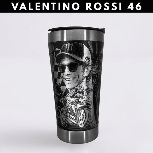Valentino Rossi 46 – Copo Térmico Preto Personalizado 360° a Laser + Brinde
