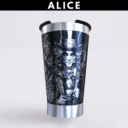 Alice País Das Maravilhas – Copo Térmico Preto Personalizado 360° a Laser + Brinde