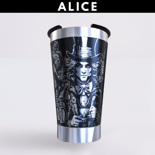 Alice País Das Maravilhas – Copo Térmico Preto Personalizado 360° a Laser + Brinde