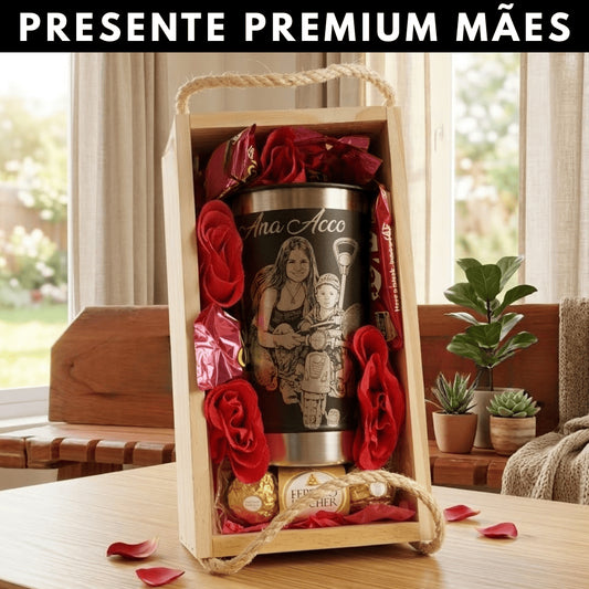 Presente Premium Mães | Copo Térmico (Foto e Nome) + Caixa e Chocolates | Frete Grátis