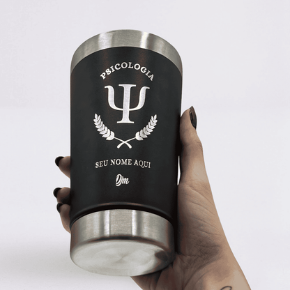 Psicologia – Copo Térmico Preto Personalizado | Seu Nome + Brinde