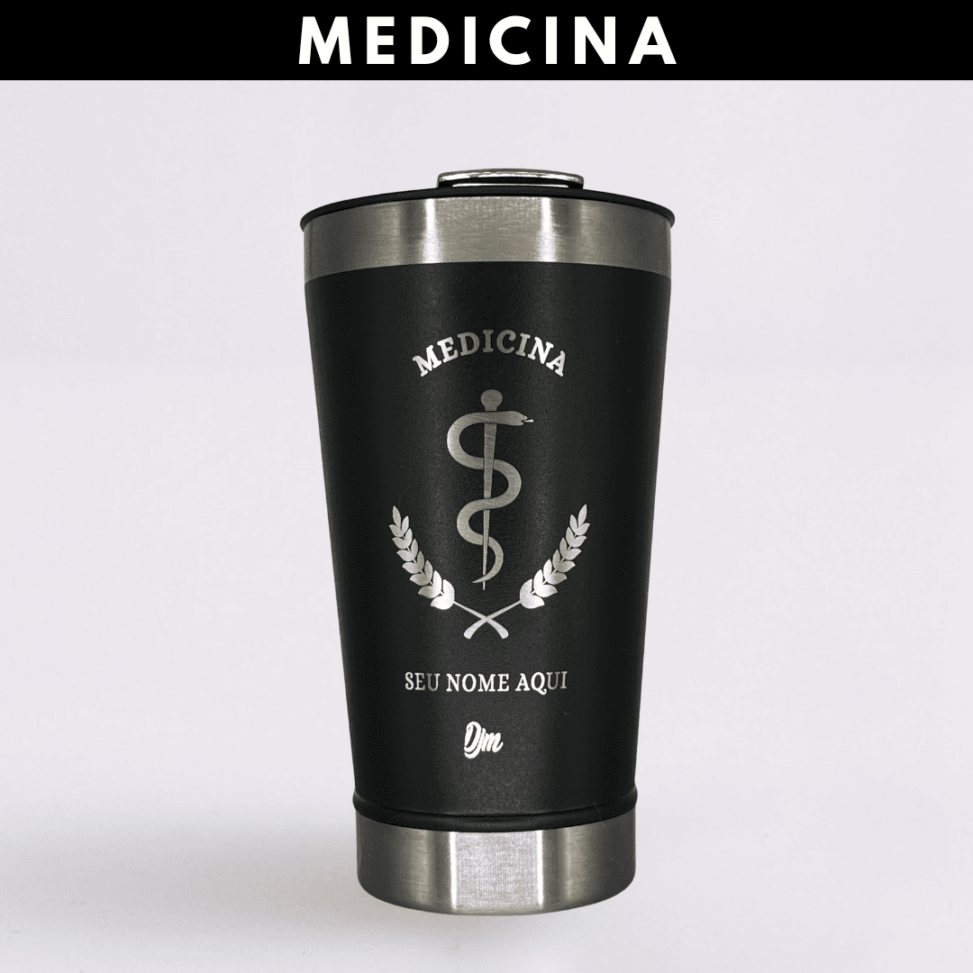 Medicina – Copo Térmico Preto Personalizado | Seu Nome + Brinde