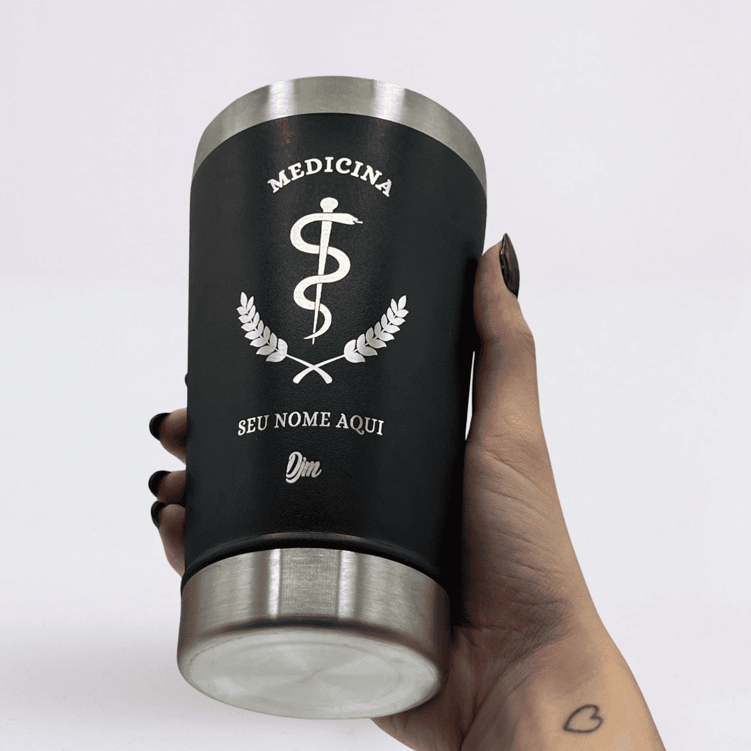 Medicina – Copo Térmico Preto Personalizado | Seu Nome + Brinde