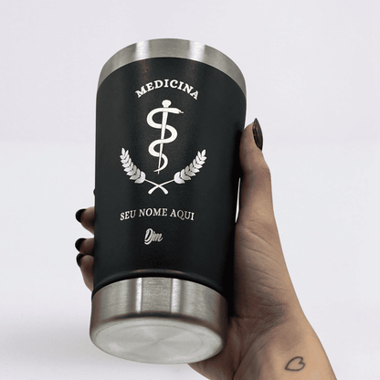 Medicina – Copo Térmico Preto Personalizado | Seu Nome + Brinde