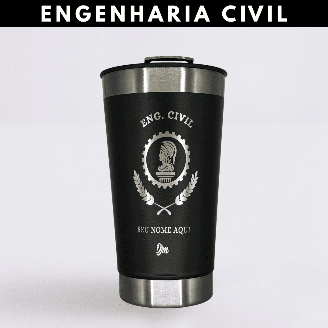 Engenharia Civil – Copo Térmico Preto Personalizado | Seu Nome + Brinde