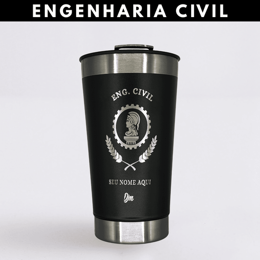 Engenharia Civil – Copo Térmico Preto Personalizado | Seu Nome + Brinde