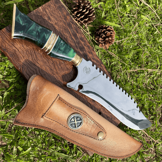 Faca Picanheira Rambo Esmeralda Estilo Bowie 4mm | Bainha + Seu Nome Grátis