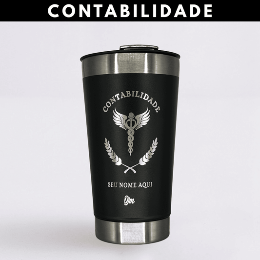 Contabilidade – Copo Térmico Preto Personalizado | Seu Nome + Brinde