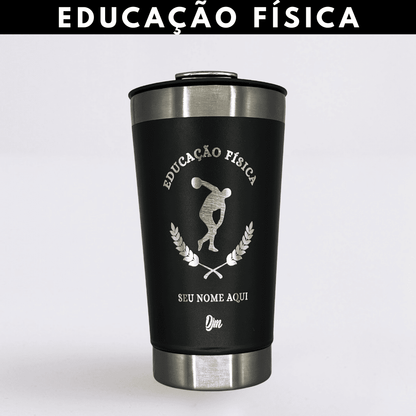 Educação Física – Copo Térmico Preto Personalizado | Seu Nome + Brinde