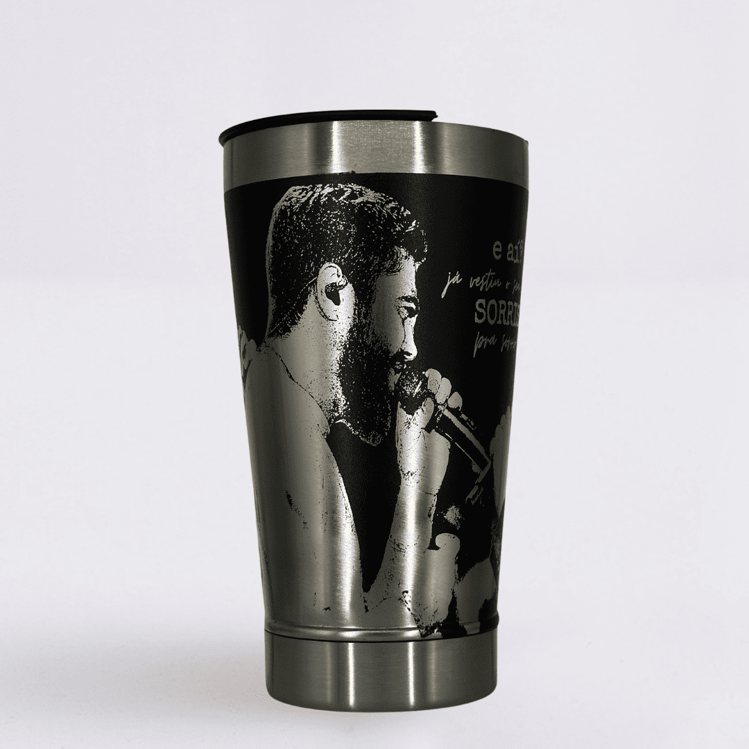 Henrique & Juliano  – Copo Térmico Preto Personalizado 360° a Laser + Brinde