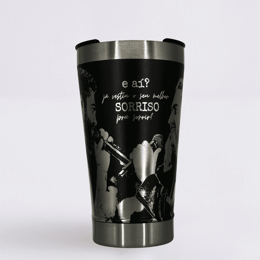 Henrique & Juliano  – Copo Térmico Preto Personalizado 360° a Laser + Brinde