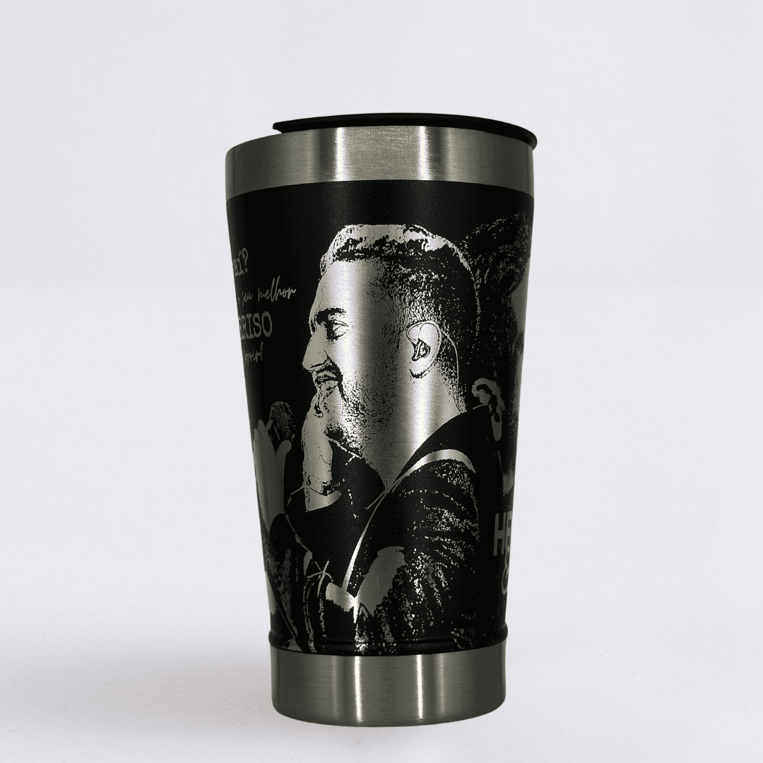 Henrique & Juliano  – Copo Térmico Preto Personalizado 360° a Laser + Brinde
