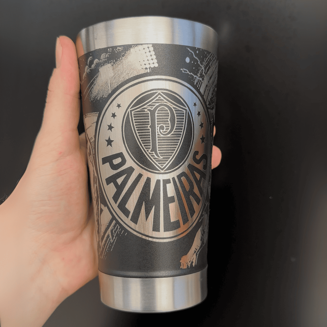 Palmeiras – Copo Térmico Preto Personalizado 360° a Laser + Brinde