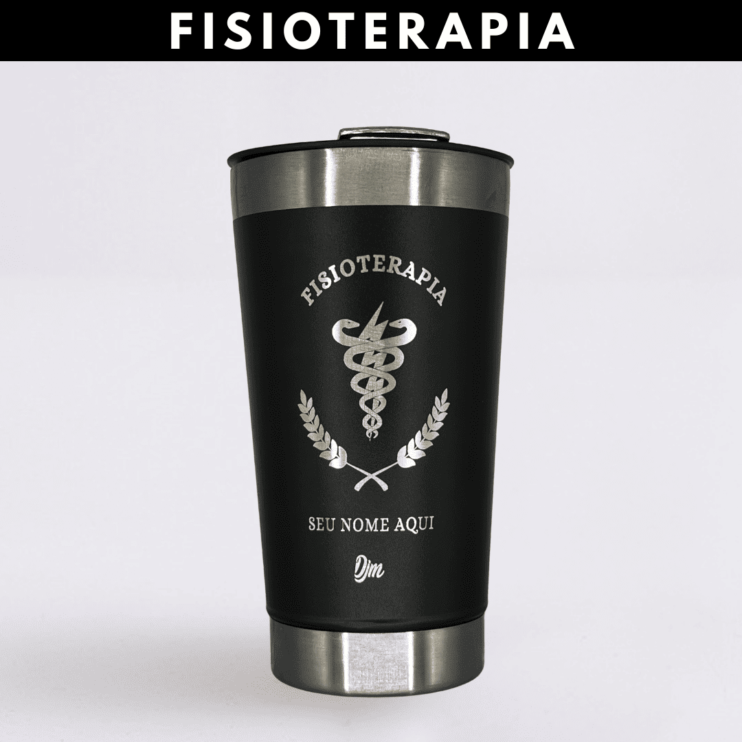 Fisioterapia – Copo Térmico Preto Personalizado | Seu Nome + Brinde