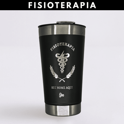 Fisioterapia – Copo Térmico Preto Personalizado | Seu Nome + Brinde
