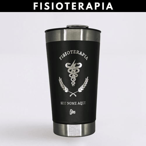 Fisioterapia – Copo Térmico Preto Personalizado | Seu Nome + Brinde