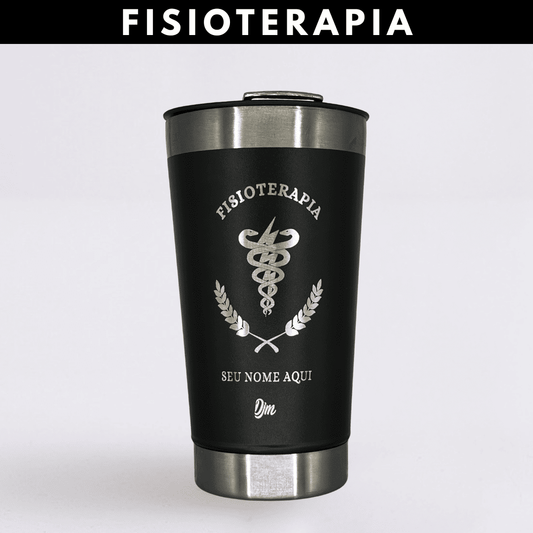 Fisioterapia – Copo Térmico Preto Personalizado | Seu Nome + Brinde