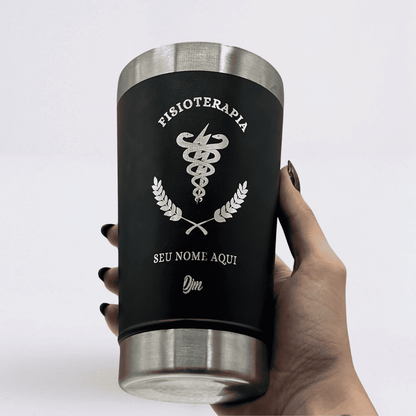 Fisioterapia – Copo Térmico Preto Personalizado | Seu Nome + Brinde
