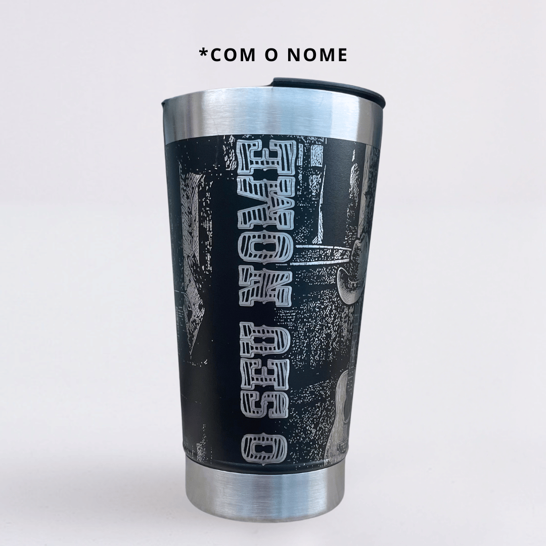 Sua Boca Mente – Copo Térmico Preto Personalizado 360° a Laser + Brinde