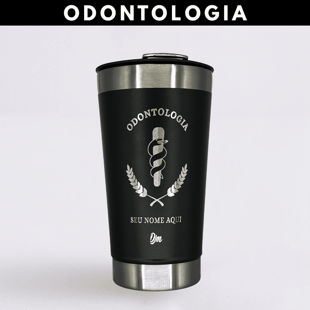 Odontologia – Copo Térmico Preto Personalizado | Seu Nome + Brinde