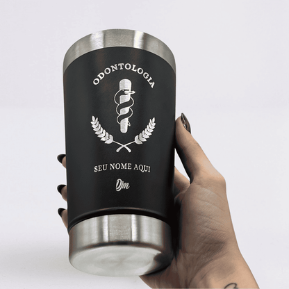 Odontologia – Copo Térmico Preto Personalizado | Seu Nome + Brinde