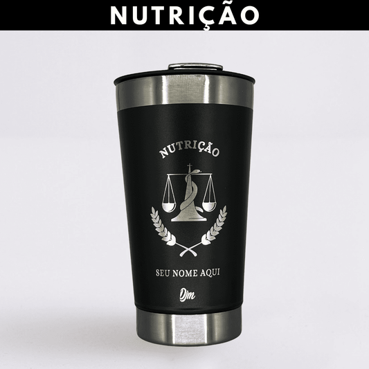 Nutrição – Copo Térmico Preto Personalizado | Seu Nome + Brinde