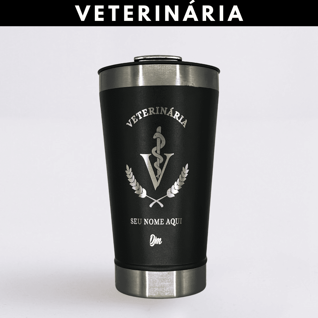 Veterinária – Copo Térmico Preto Personalizado | Seu Nome + Brinde