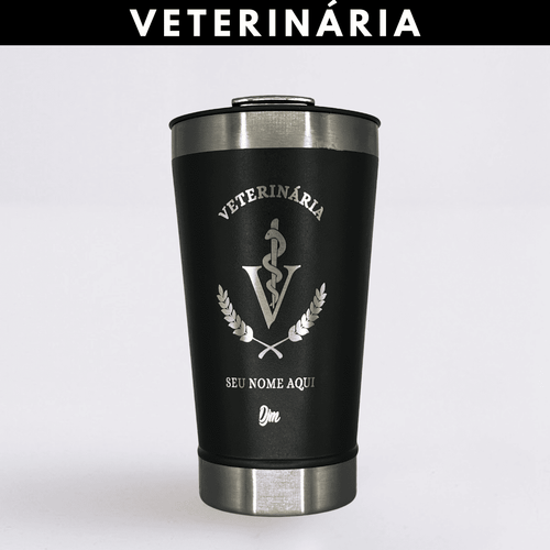 Veterinária – Copo Térmico Preto Personalizado | Seu Nome + Brinde