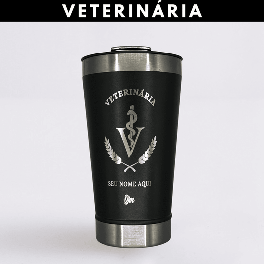 Veterinária – Copo Térmico Preto Personalizado | Seu Nome + Brinde