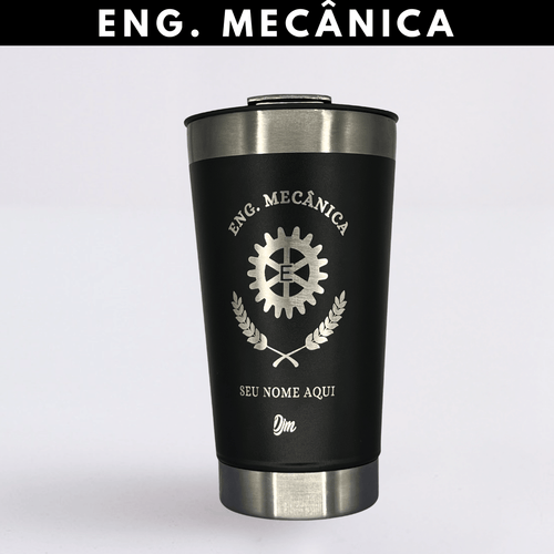 Engenharia Mecânica – Copo Térmico Preto Personalizado | Seu Nome + Brinde