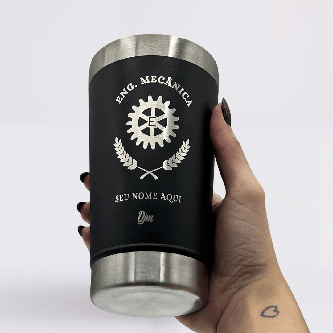 Engenharia Mecânica – Copo Térmico Preto Personalizado | Seu Nome + Brinde