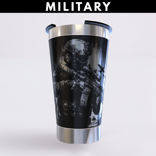 Military – Copo Térmico Preto Personalizado 360° a Laser + Brinde